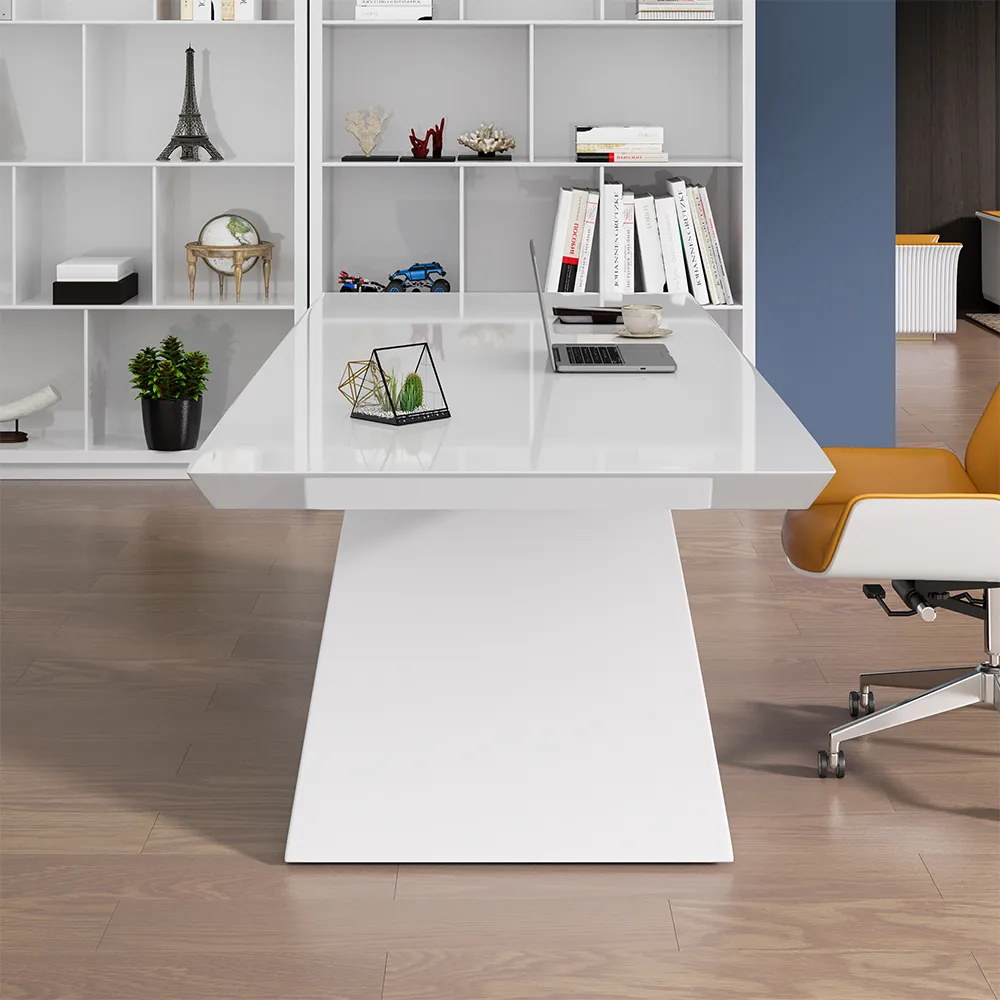 Modern 55" Rectangular Black Writing Desk with Arched Base — image 16