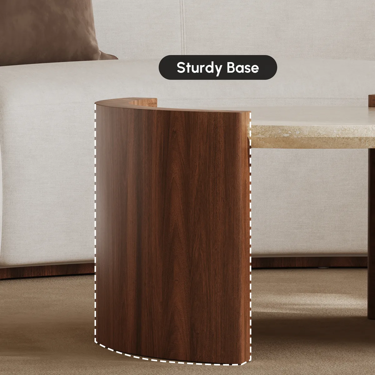 28" Walnut Round Coffee Table with Travertine Top — image 11