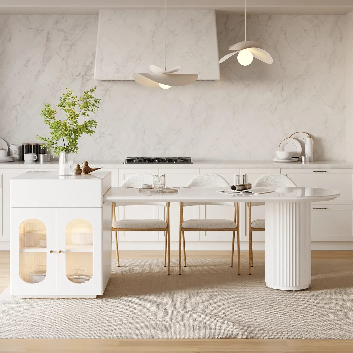 Expandable Kitchen Island with Marble-Pattern Sintered Stone Top 70.9"-82.7" — image 3