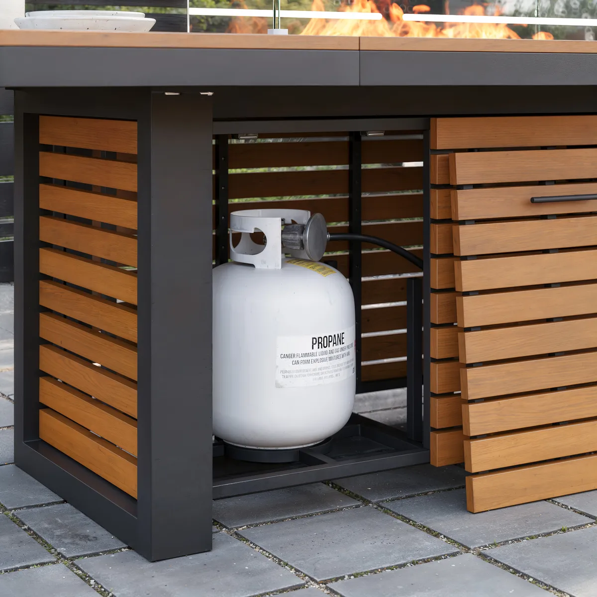 Tevara 94.5" Outdoor Propane Fire Pit Dining Table with Hidden Tank & Wind Shield — image 8