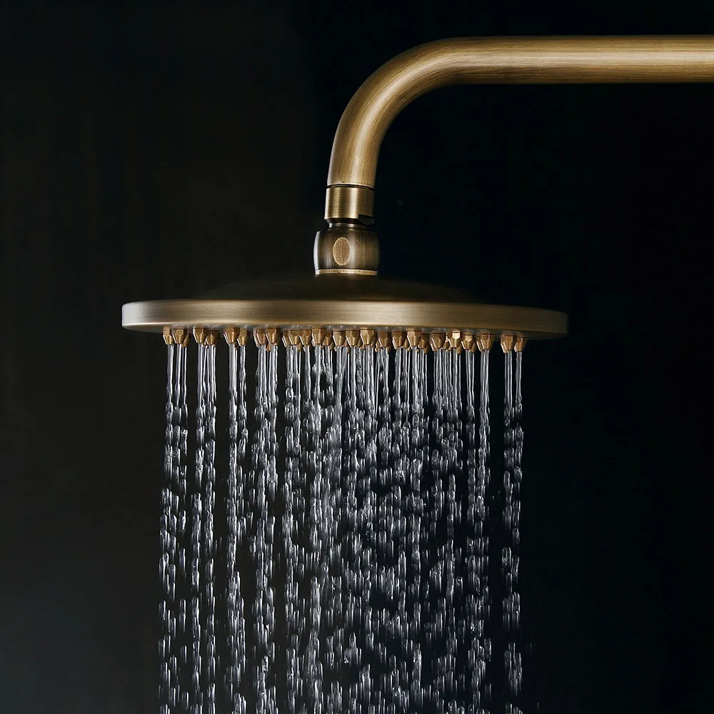 Classic Exposed Antique Brass Two Handle Round Rainshower Shower Fixture Solid — image 4