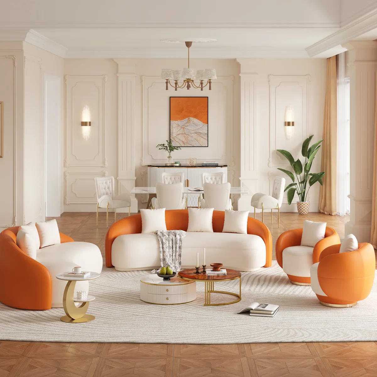 Swivel Barrel Accent Chair Faux Leather Armchair for Living Room in Warm White (35" Wide) — image 16