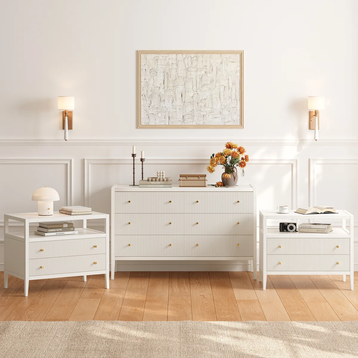 Stria Black Fluted 6-Drawer Dresser & 2 Wide Nightstands Set — image 21