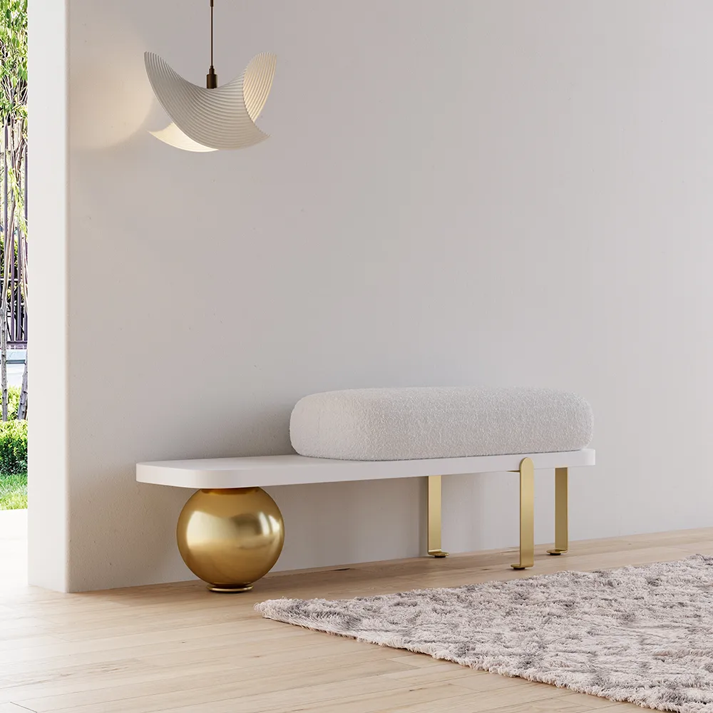 Ball design Entryway Bench Wooden Furniture with Abstract Metal Legsin White & Gold (47.2" Wide) — image 7