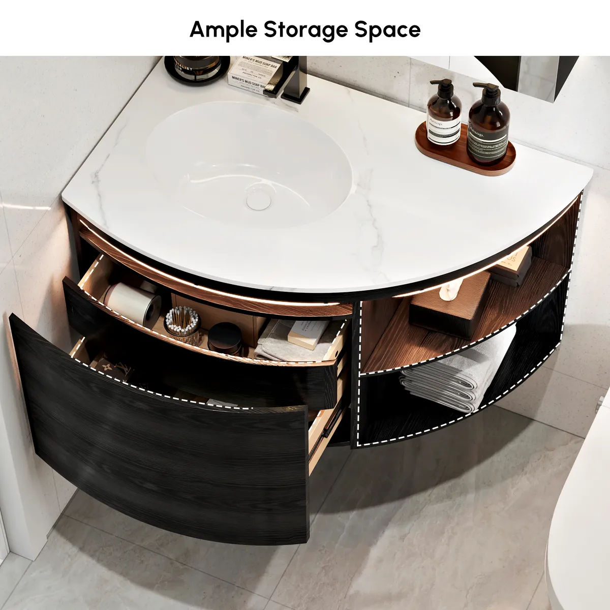 36" Corner Bathroom Vanity with Storage & LED Sensor Light — image 4