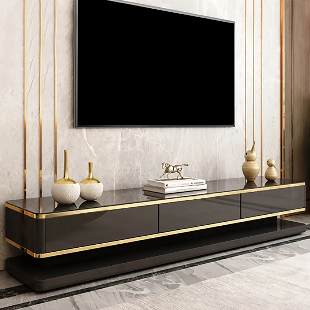 Gapn 78.7" Black TV Media Console with 3 Drawers Tempered Glass for TVs Up — image 2