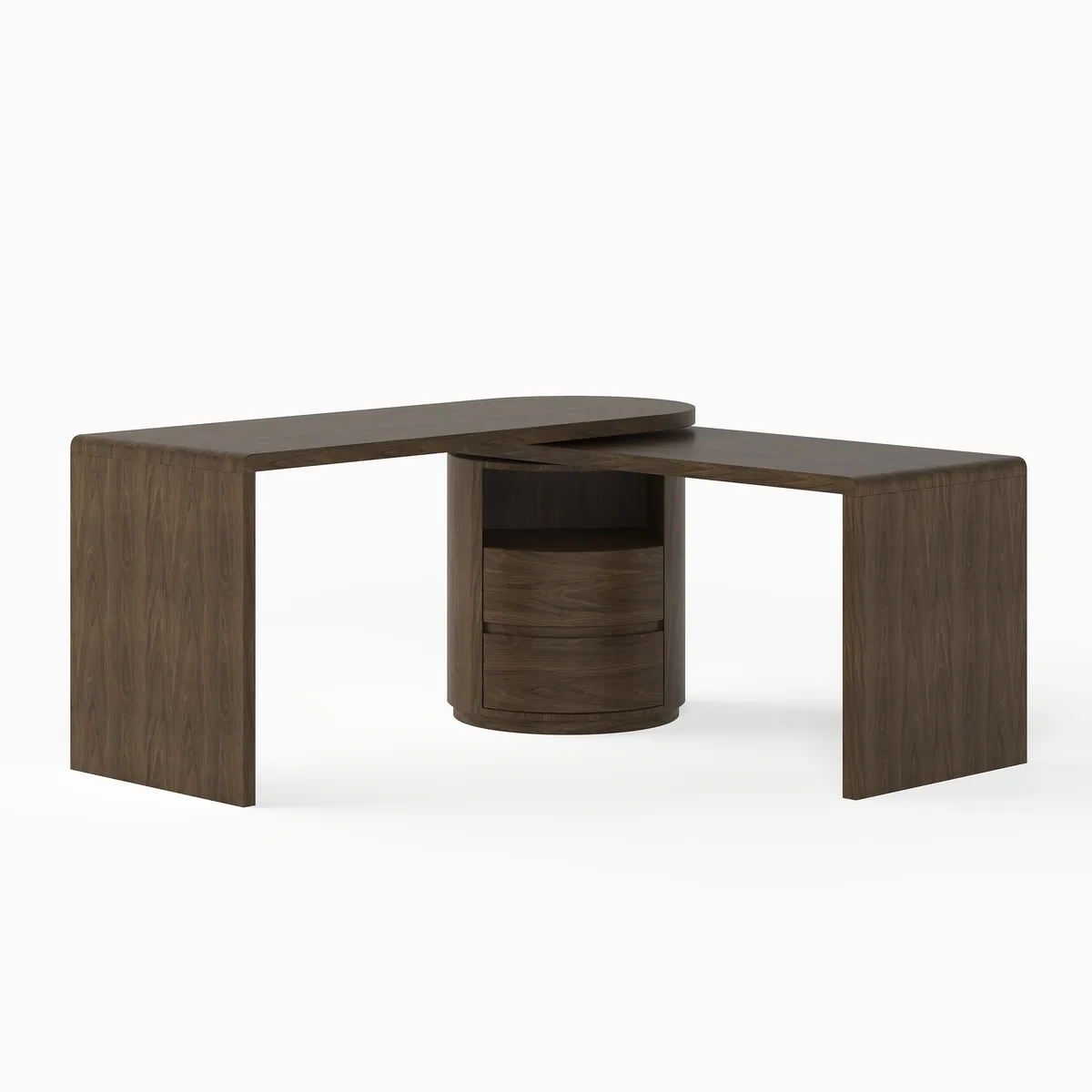 Modern 60" L-Shaped Walnut Office Desk with Drawers, Rotating Design — image 21