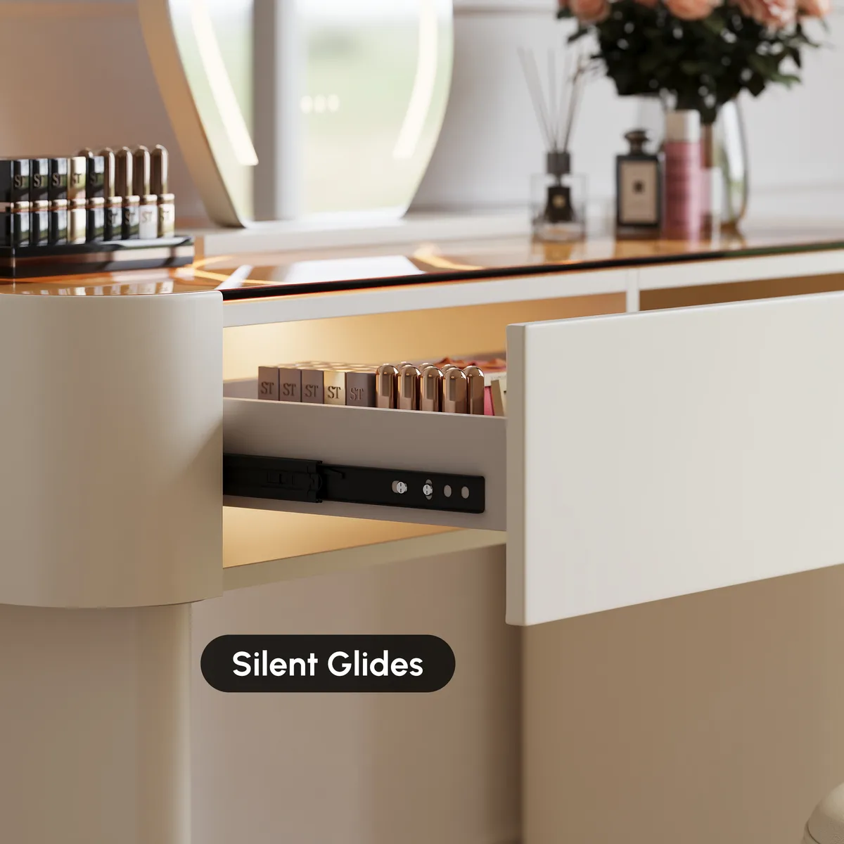 Modern Extendable Makeup Vanity Set Dresser Vanity with Mirror & Light (53"–87") — image 9