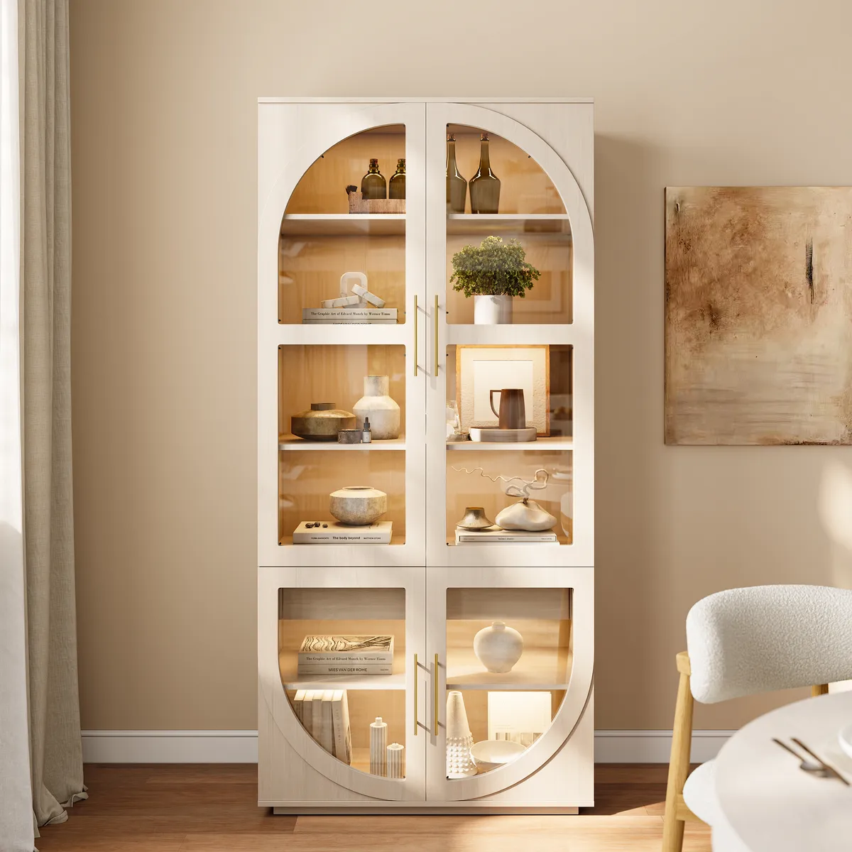 Arune Glass Tall Display Cabinet with Drawers & LED Light — image 21
