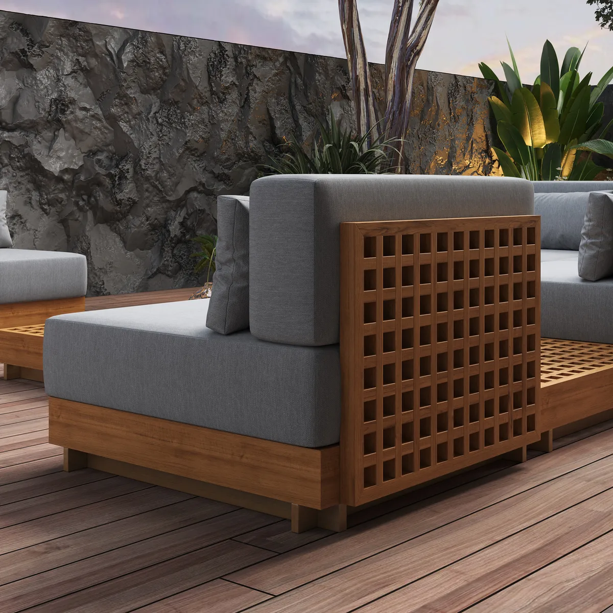 10 PCS Premium Teak Modular L-Shaped Outdoor Sofa Set with Fire Pit & Teak Coffee Table Large Outdoor & Patio Luxury Teak Sofa Set with Fire Pit — image 17