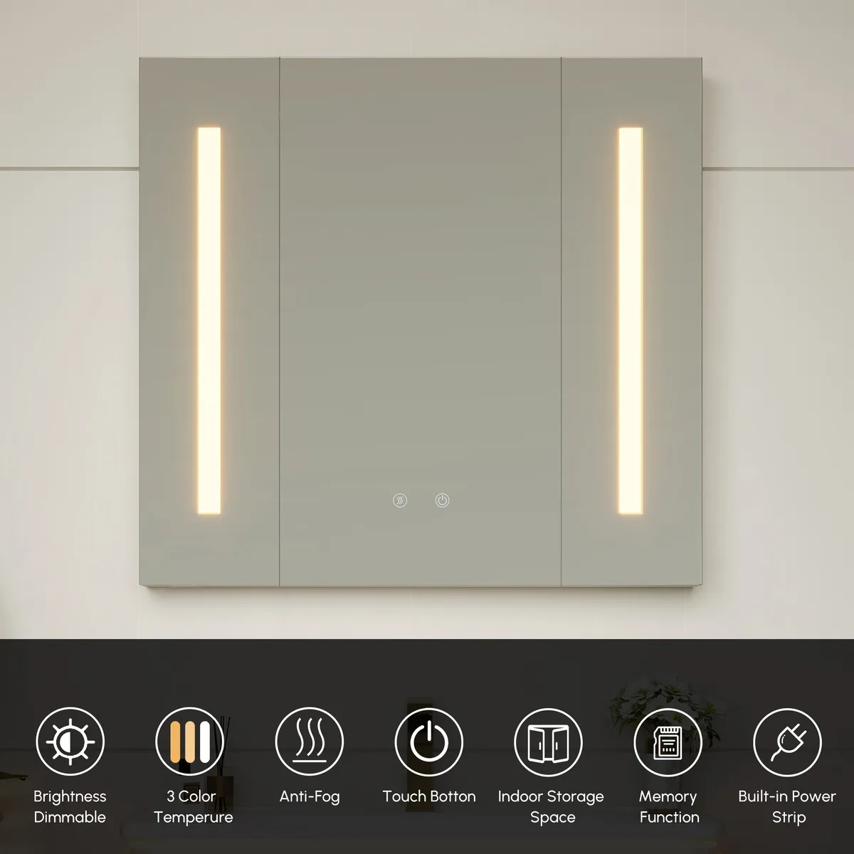 47" Modern Wall-mounted LED Bathroom Medicine Cabinet Vanity Mirror with Storage — image 8