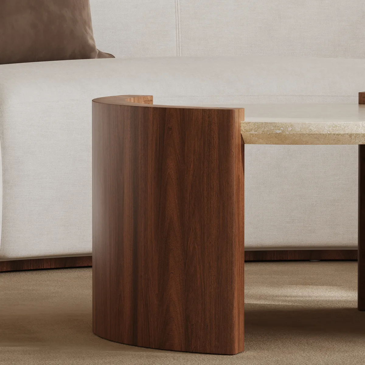28" Walnut Round Coffee Table with Travertine Top — image 19