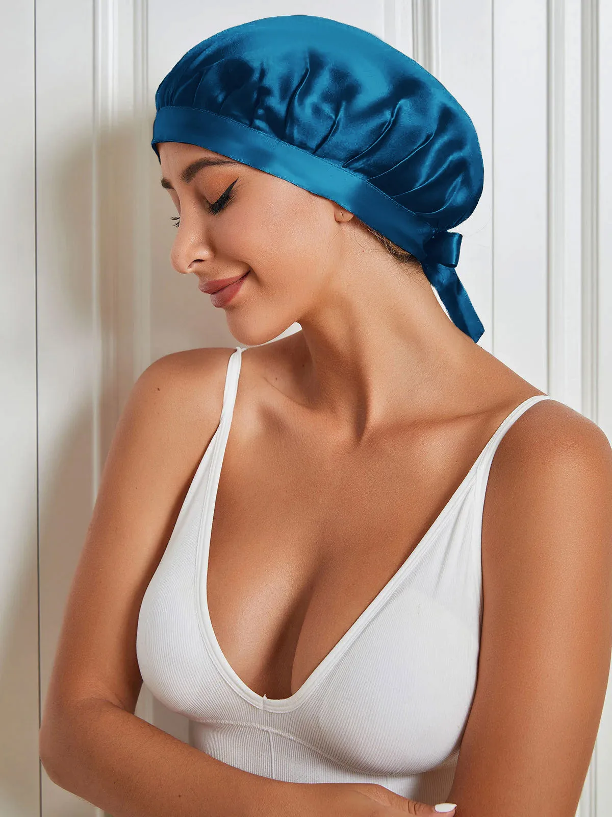 100% Mulberry Silk Sleep Bonnet with Ribbons — image 9