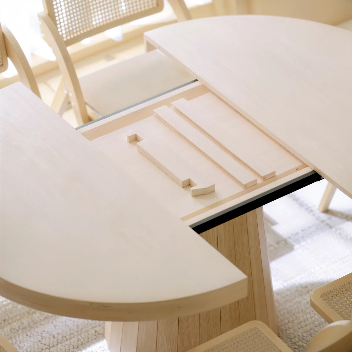 Japandi 39"-55" Extendable Dining Table for 6 White Oval&Round Table Pedestal — image 20