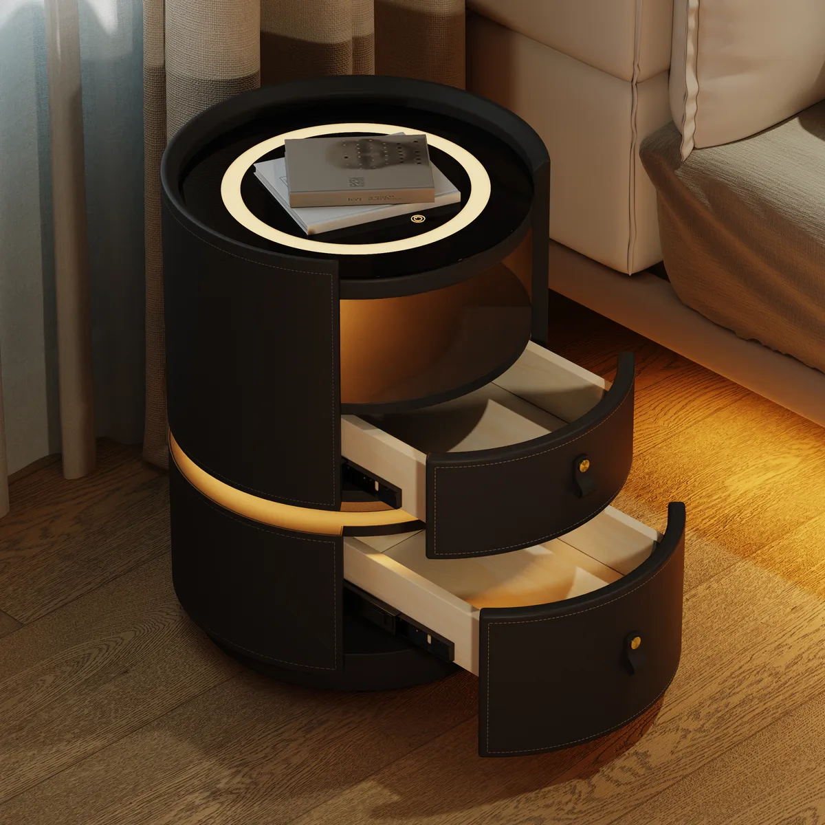 Modern Saddle Leather Smart LED Nightstand — image 5