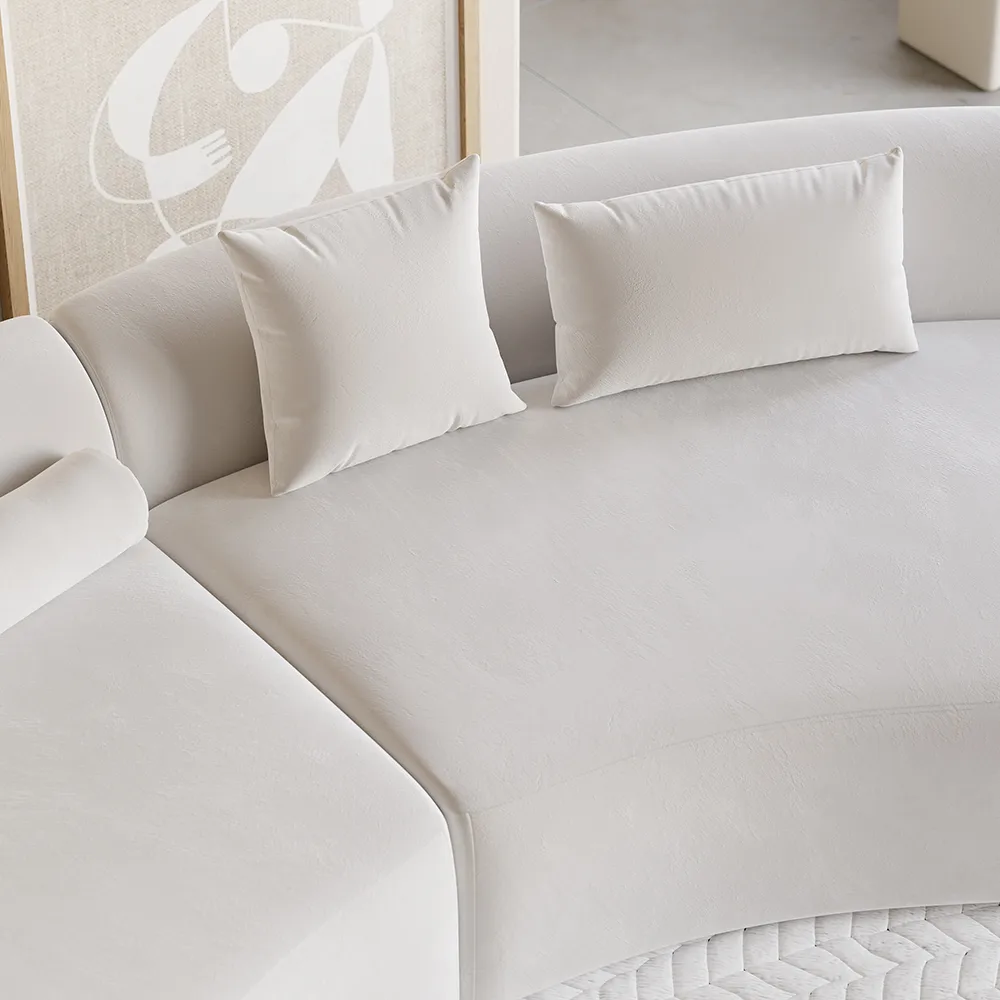 109" Modern White Curved Velvet Sectional Sofa 2 Piece 4-Seater Chaise with 3 Pillows — image 6