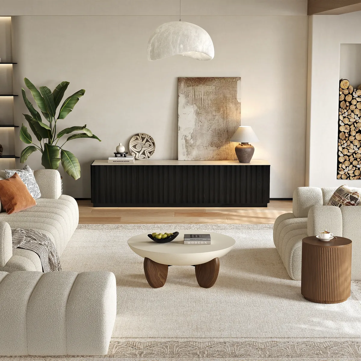 Aura 83" Ash Wood Fluted Smoked Brown TV Stand with Sintered Stone Top — image 16