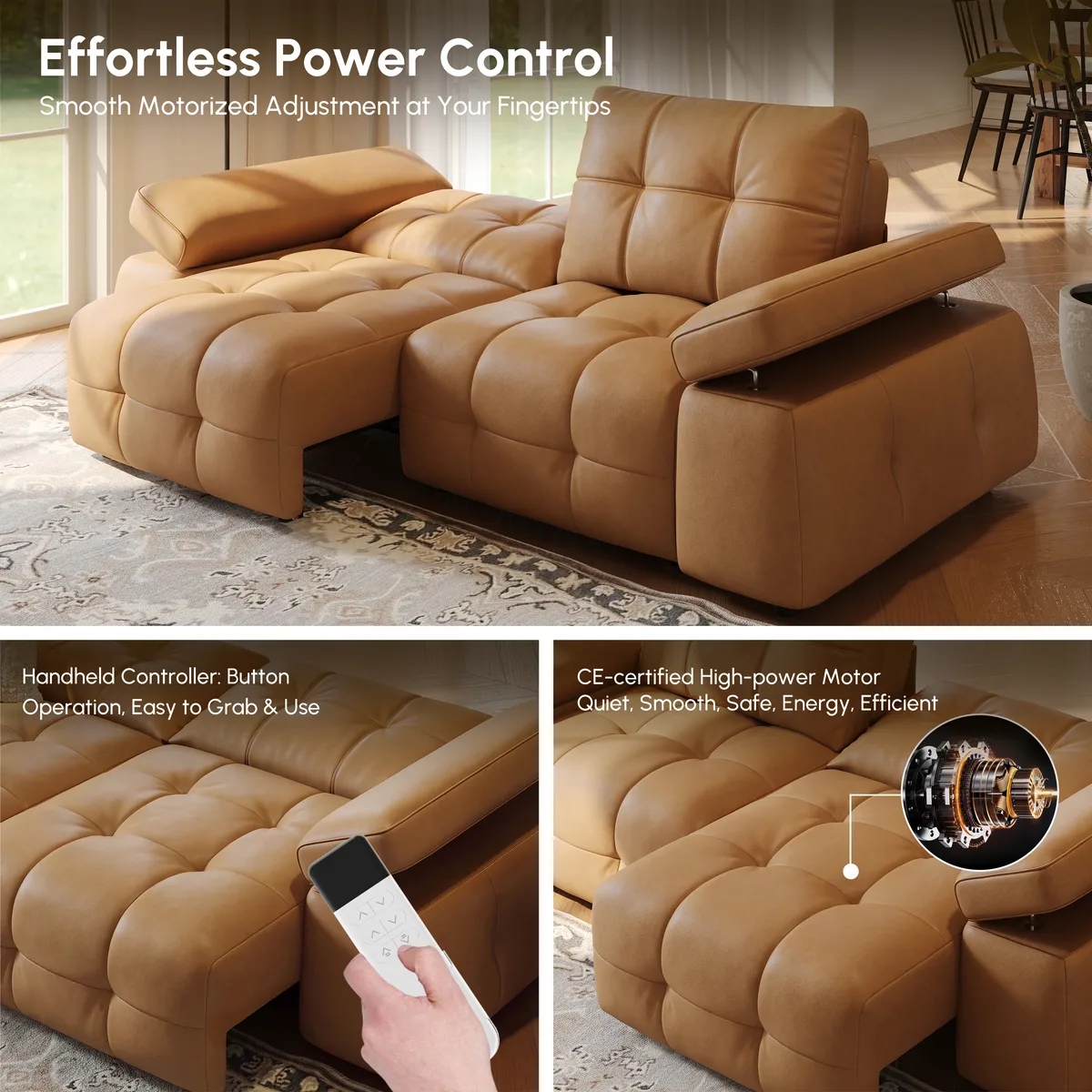 95" 2-Seater Genuine Leather Power Convertible Sleeper Sofa with Adjustable Armrests — image 17