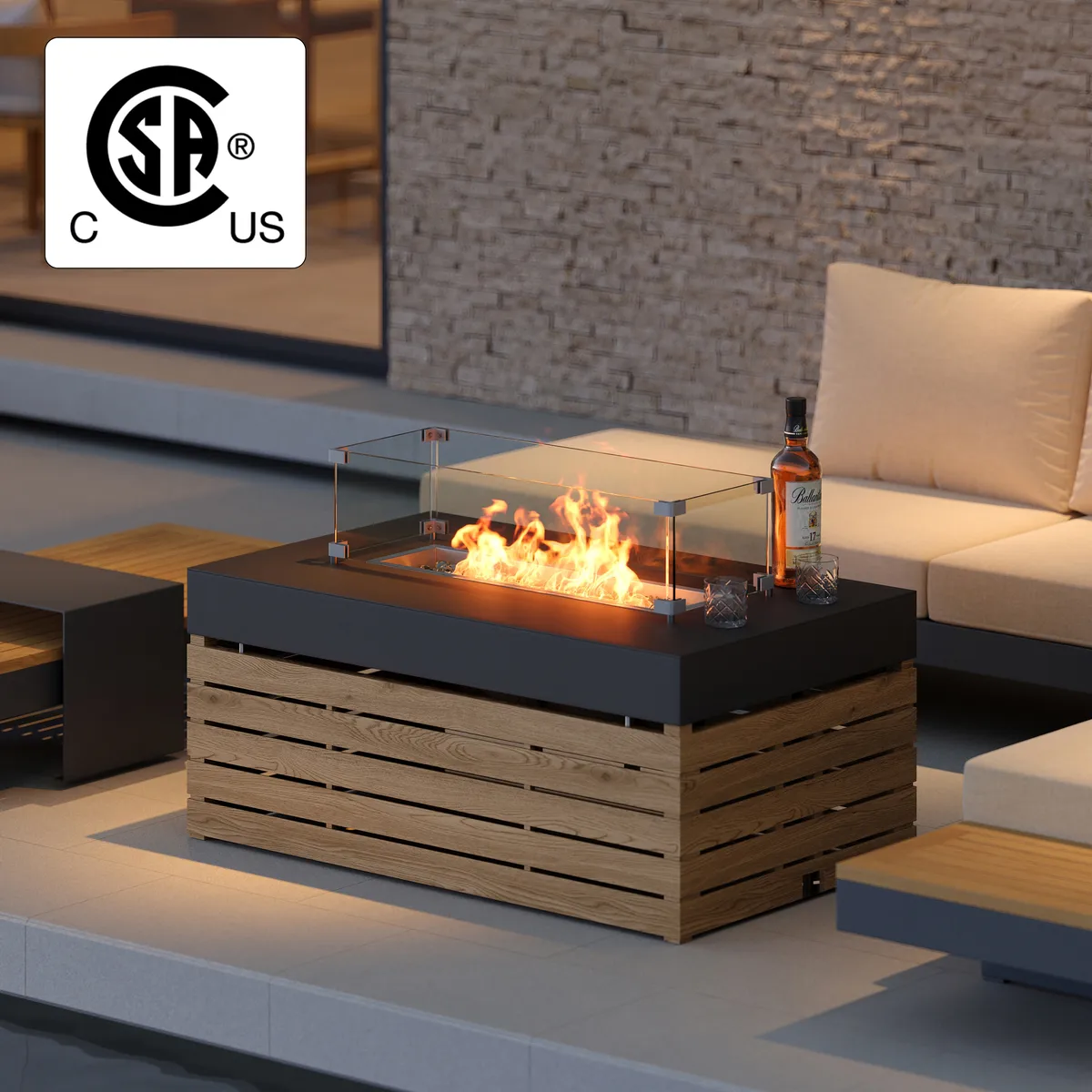Tevara 39" Propane Gas Fire Pit Table with Glass Propane Gas Tank Cover Table — image 24