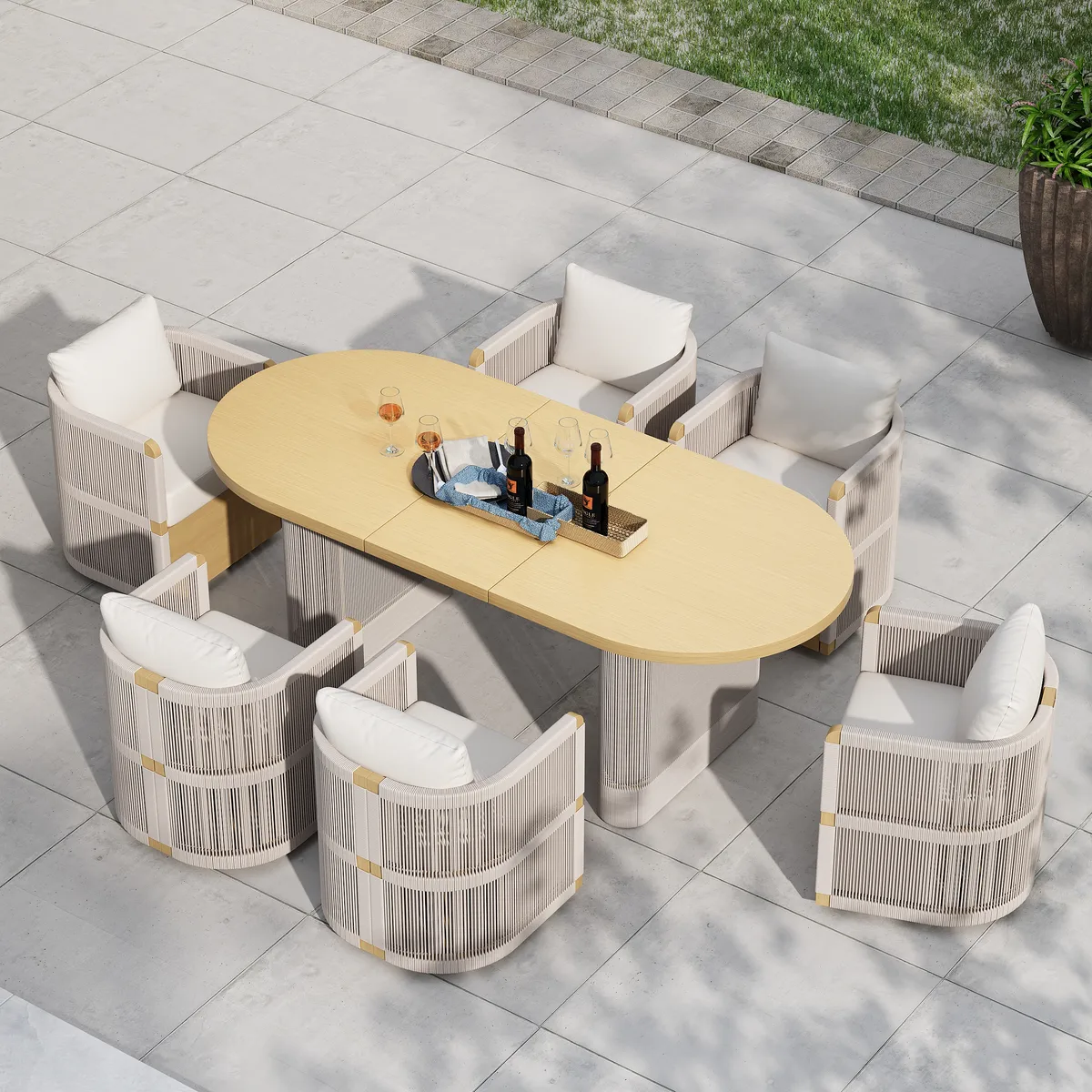 Costra 9-Piece Outdoor Rope & Aluminum Extendable Dining Set with 8 Chairs — image 2