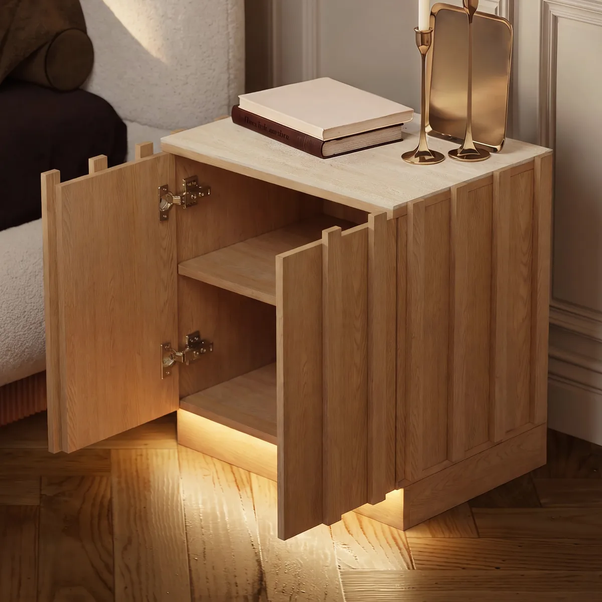 Aura Natural Ash Wood Led Nightstand with Charging Station — image 13