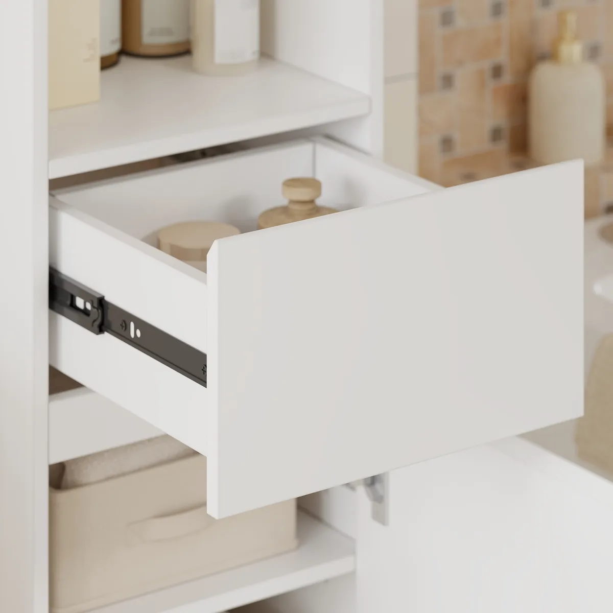 Homary Bathroom Cabinet | High Cabinet Natural & White - 13.8" x 13.8" x 63", With Drawers — image 9