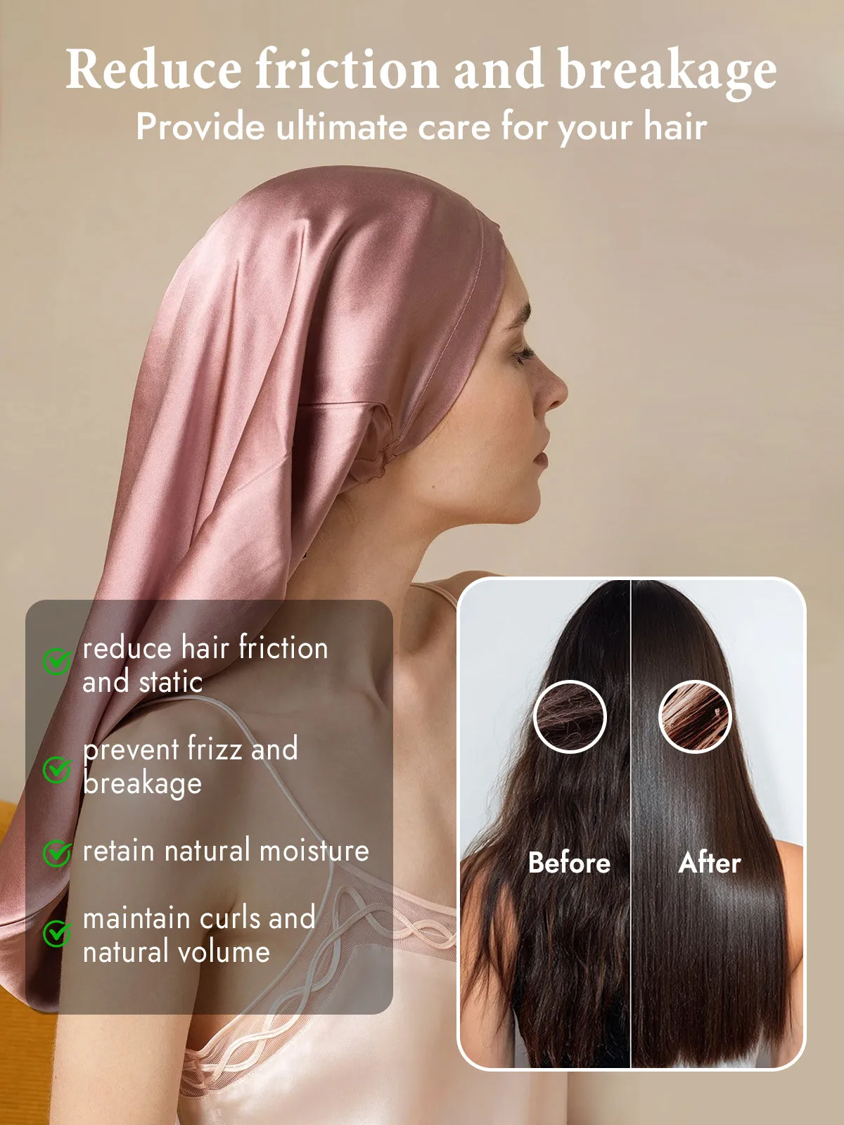 100% Mulberry Silk Elegant Bonnet for Long Hair — image 4