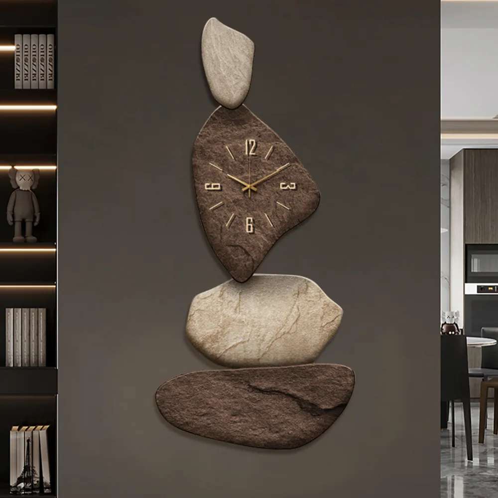 32" Large Stone Shape Japandi Wall Clock Unique Irregular Home Decor Art Living Room — image 5