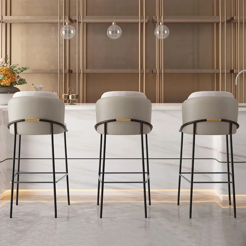 Modern PU Leather Counter Stool Black with Back & Footrest — image 20