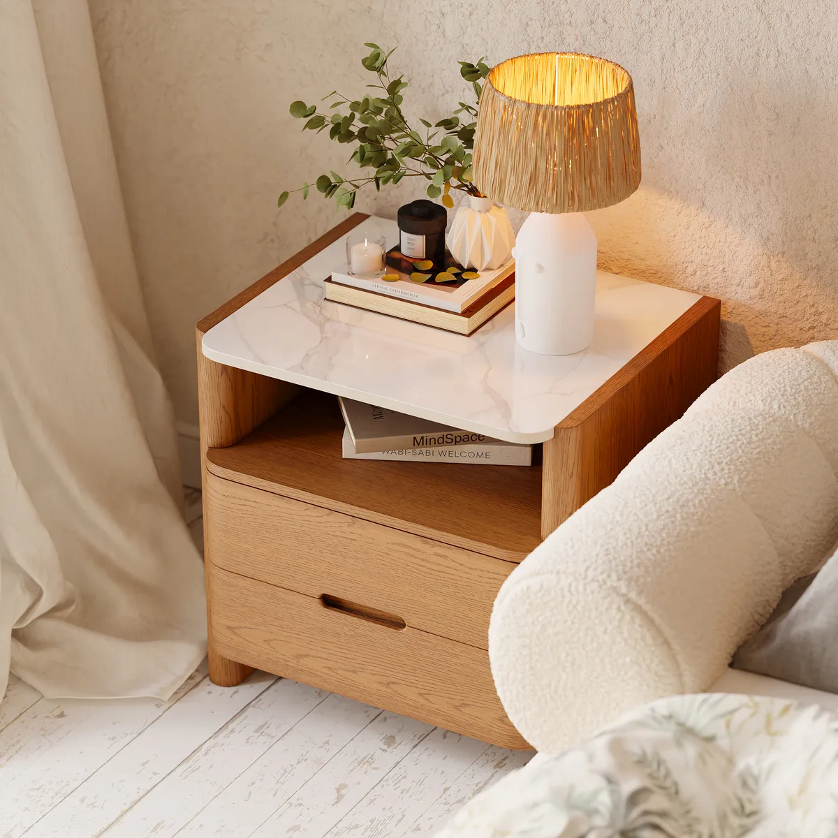 Modern Sintered Stone Top Nightstand with Drawers & — image 10