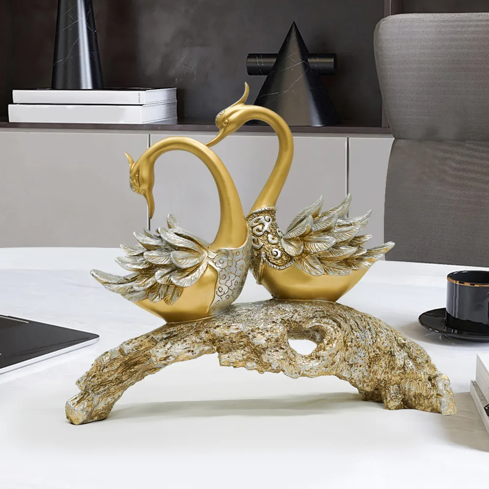 Swan Couple Resin Sculpture in Black & Silver for Home Table Decor — image 13