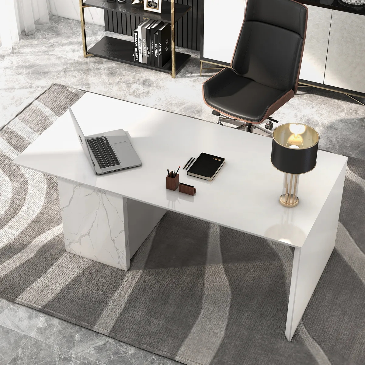 Modern White Wooden Home Office Desk with Movable File Cabinet Office Furniture (59.8") — image 5