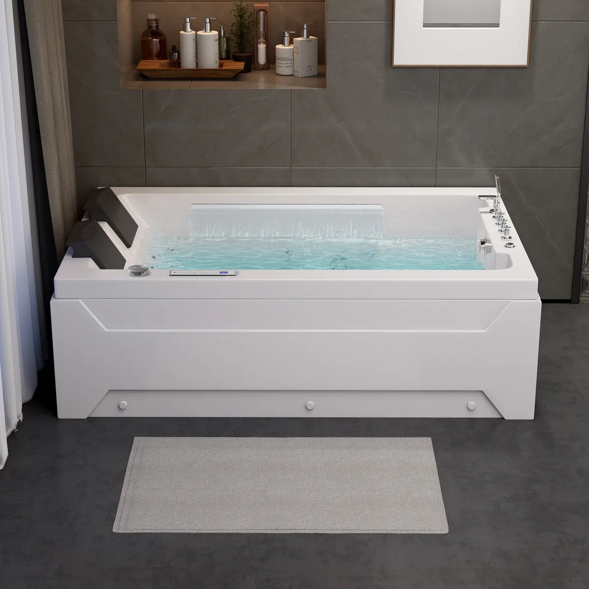 73" Double Whirlpool Bathtub with Thermostat & LED Jetted Massage Hydrotherapy Tub — image 2