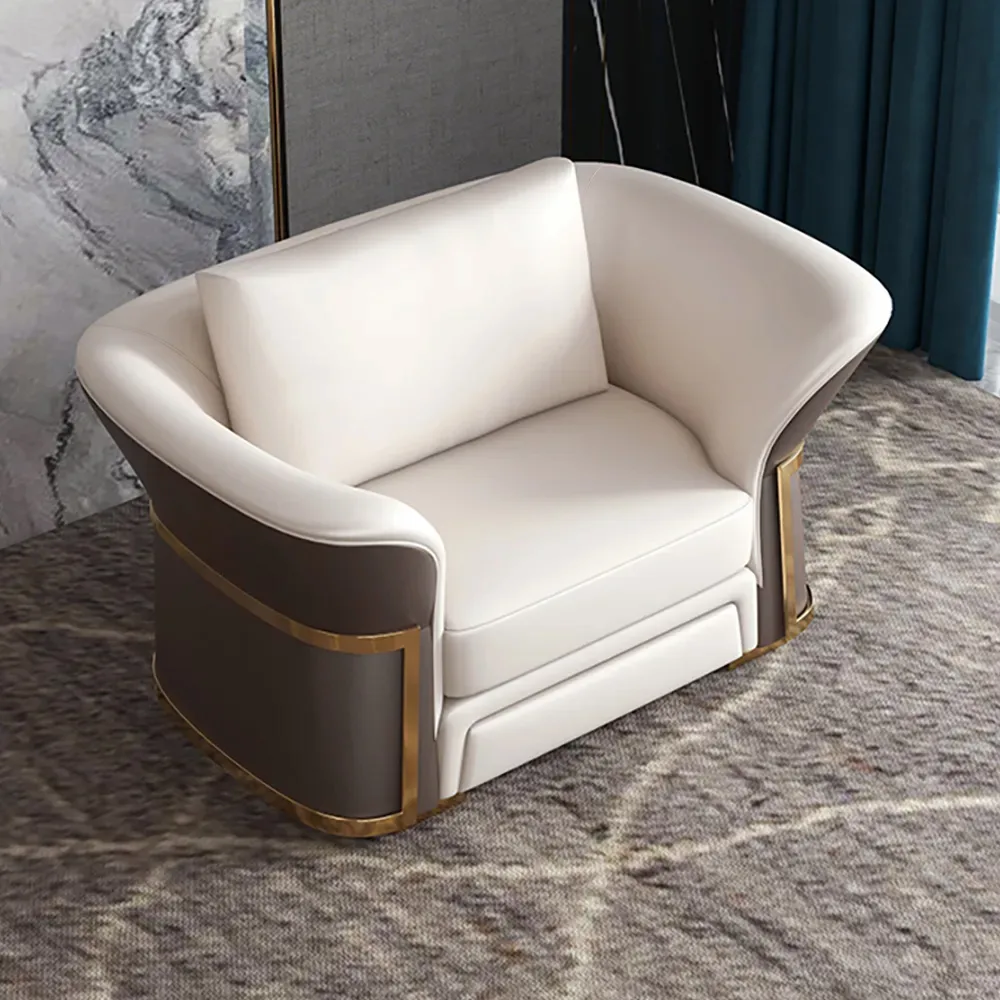 Modern Faux Leather Living Room Sofa Set in Brown & — image 4