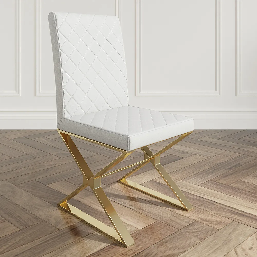 Set of 2 Modern Dining Chairs PU Leather Upholstered White Dining Room Chair with Gold Legs — image 9
