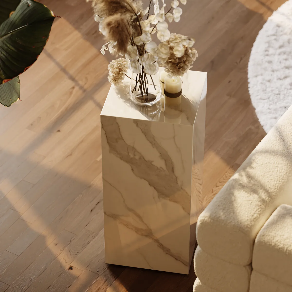 White Sintered?Stone Plinth Pedestal Plant Stand & Side Table — image 3