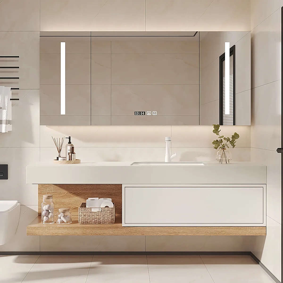 39" Modern Floating Bathroom Vanity White & Natural with Sink — image 21