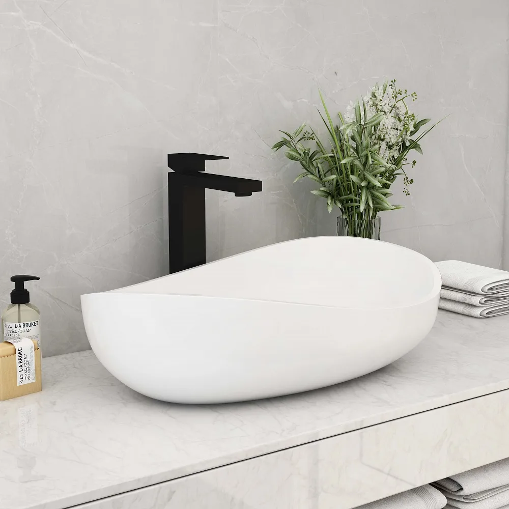 Bathroom Stone Resin Oval Vessel Sink Modern Art Sink — image 2