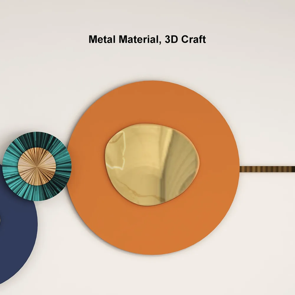 Modern Round Metal Wall Art 59" x 23" Geometric Decor in Orange & Gold & Blue Living Room — image 9