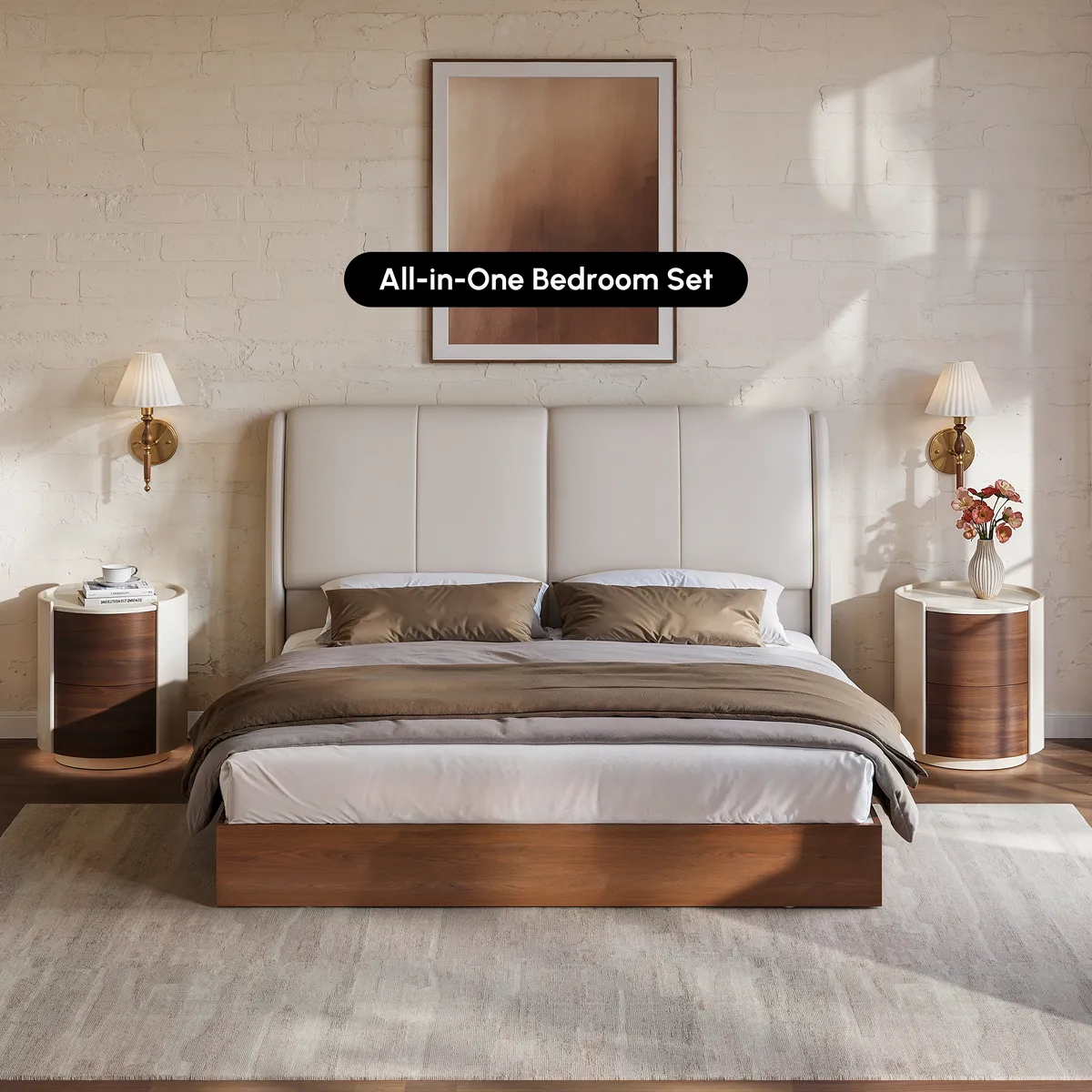 Modern King Genuine Leather Storage Solid Wood Bed with Adjustable Headboard — image 9