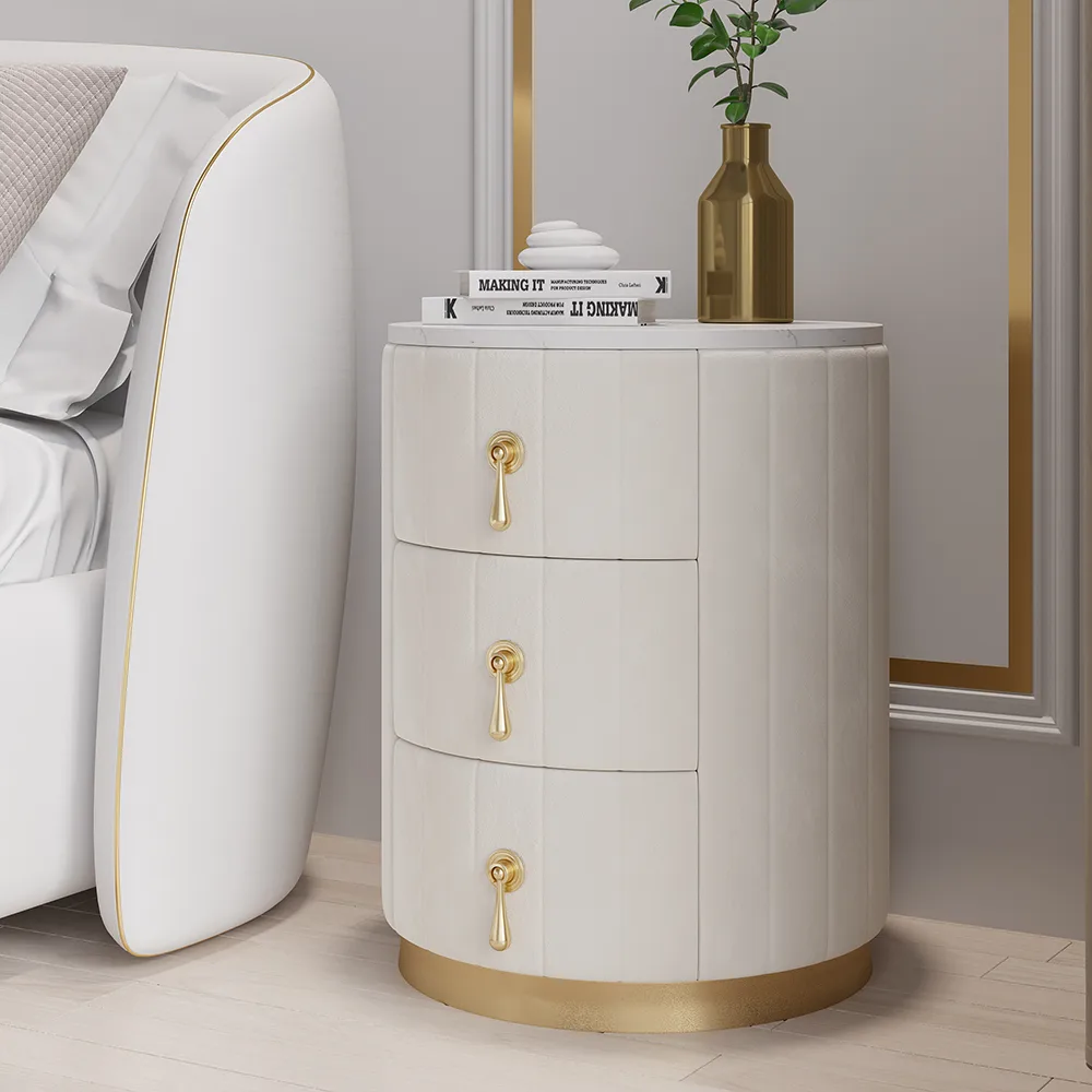 Modern Nightstand Gray Round Nightstand with 3 Drawers Nightstand with Storage — image 22