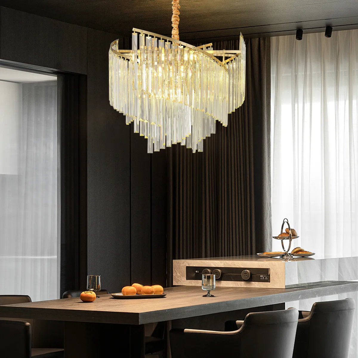 Spiral Art Modern 10-light Crystal Chandelier with Adjustable Chain — image 3