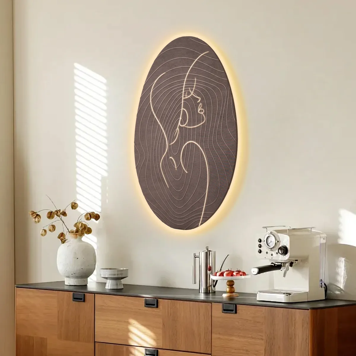 31" Illuminated Abstract Figure Wall Art with Warm LED Backlight, Textured Wall Decor — image 4