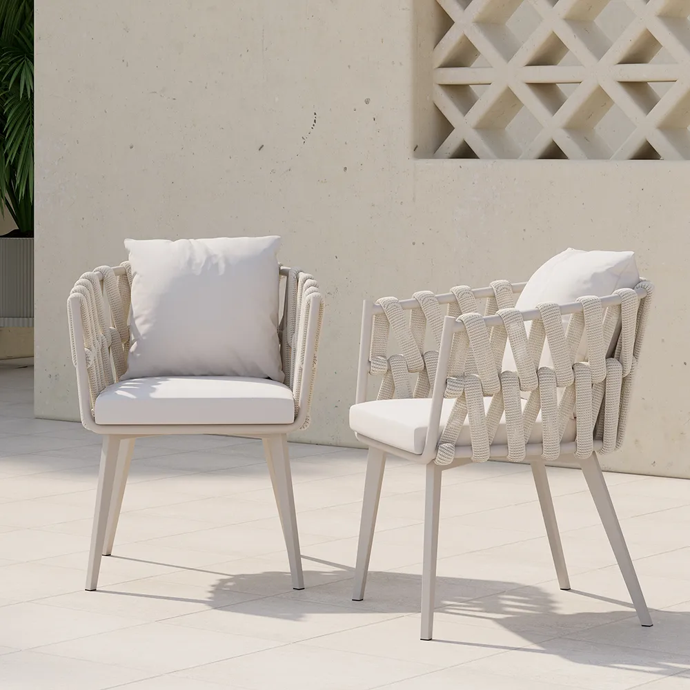 Outdoor Rope Weave & Aluminum Dining Chairs — image 3