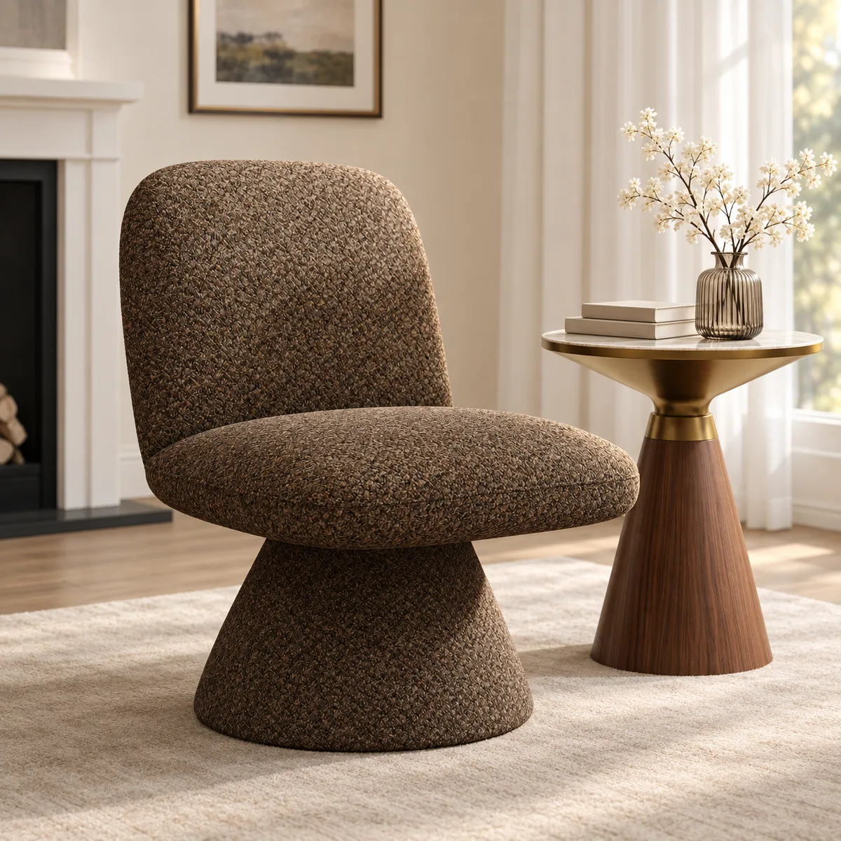 18" Modern Orange Boucle Swivel Accent Chair Sculptural L-Shaped Slipper Lounge Chair — image 22