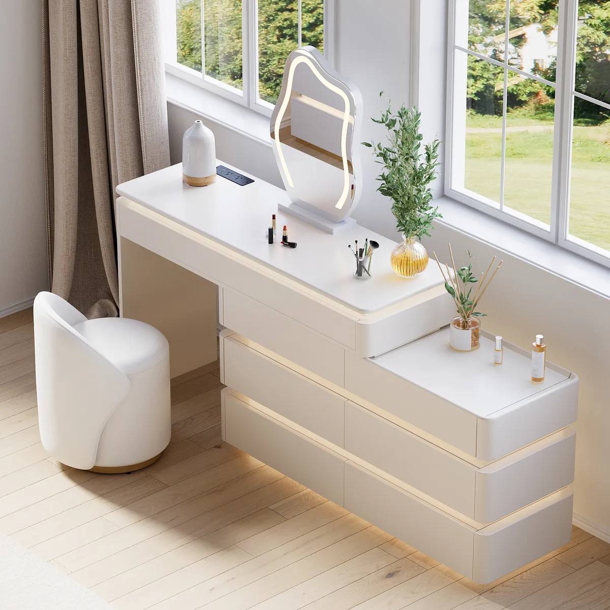47" Smart Makeup Vanity Retractable Dressing Table with Mirror & Lights — image 11