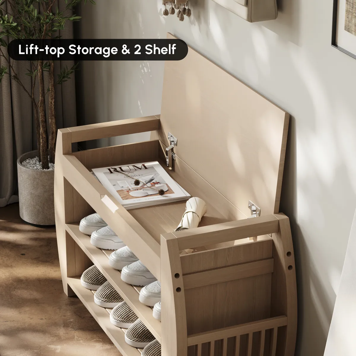 Shoe Storage Entryway Bench Wooden Shoe Rack in Brown (32.3'') — image 25
