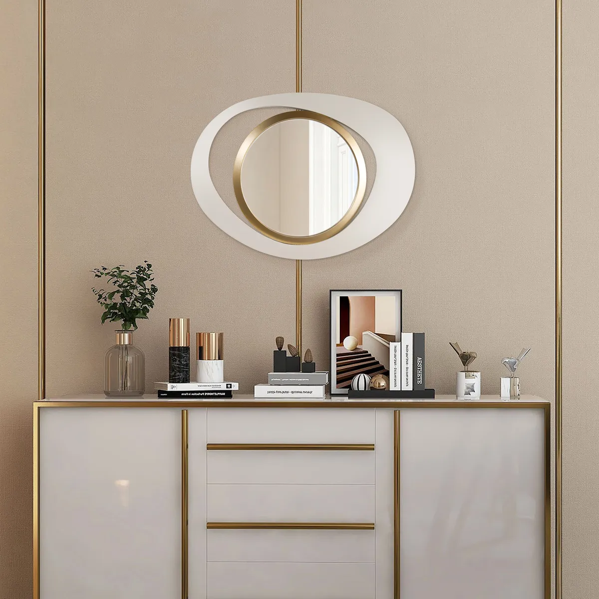 Abstract Wall Mirror, Matte Black and Gold, Horizontal or Vertical — image 16