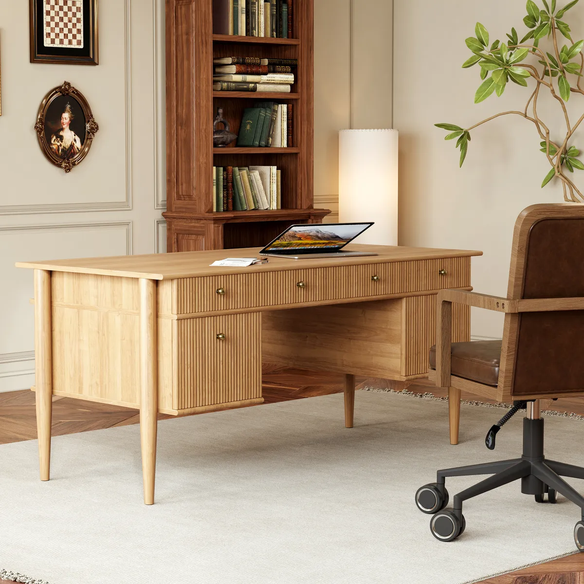 Mid-Century Solid Wood Home Office Desk with 6 Drawers — image 13