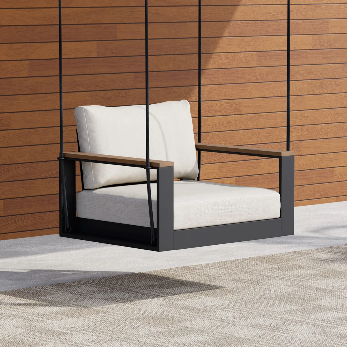 Tevara Outdoor Swing Sofa in Sand with Cushion & Black Cover